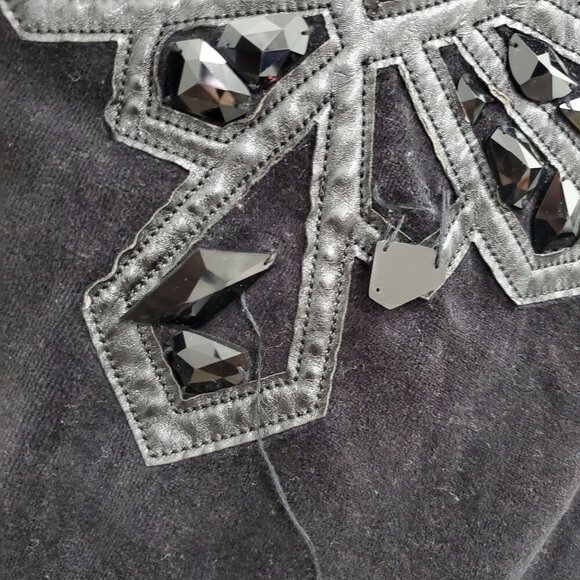 Faith Connexion Women's Black Velvet Embellished Wing LS Zip Front Hoodie Sz M - Picture 8 of 10